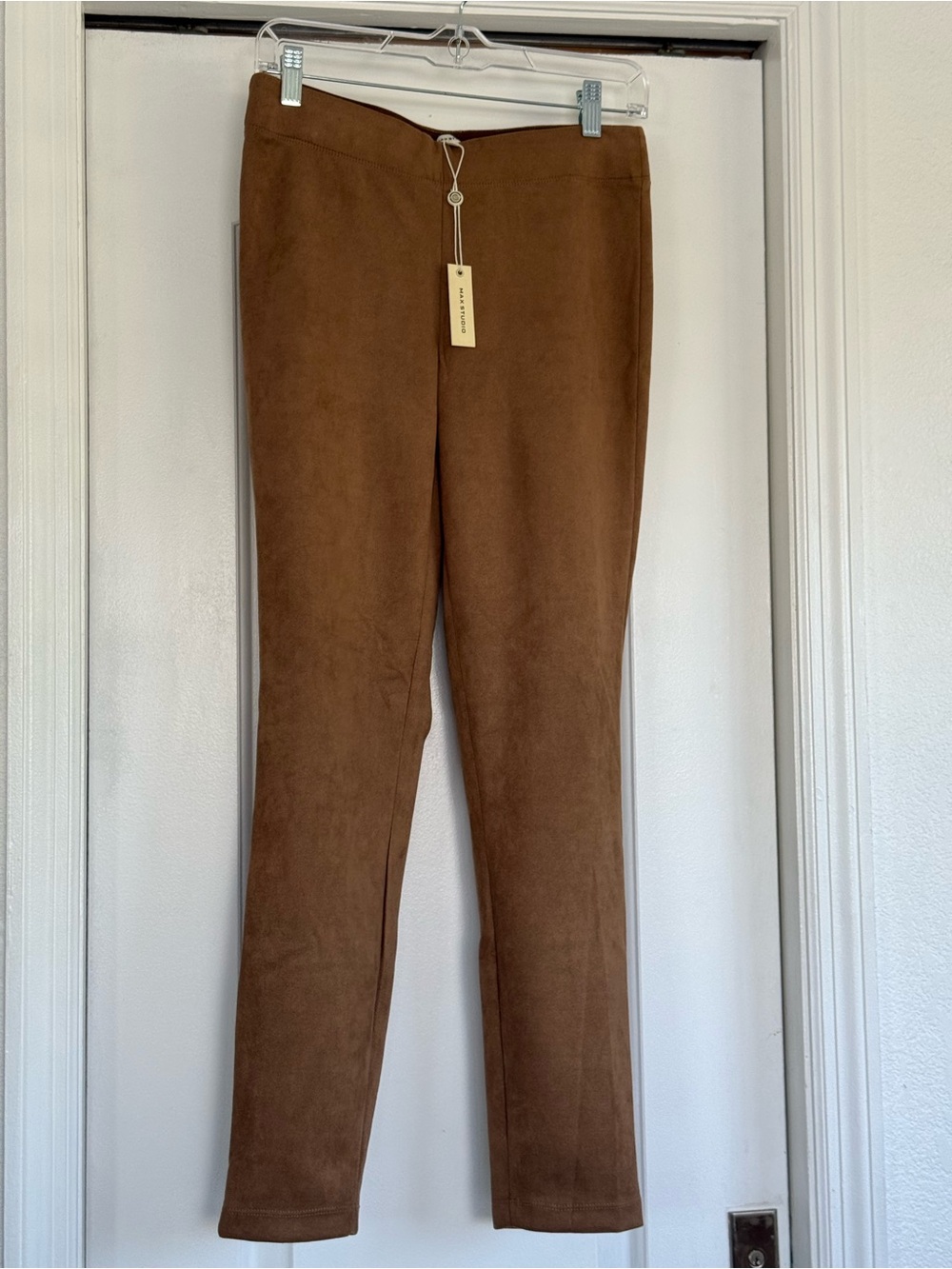 Max Studio Brown Suede-Look Skinny Pull-On Pants